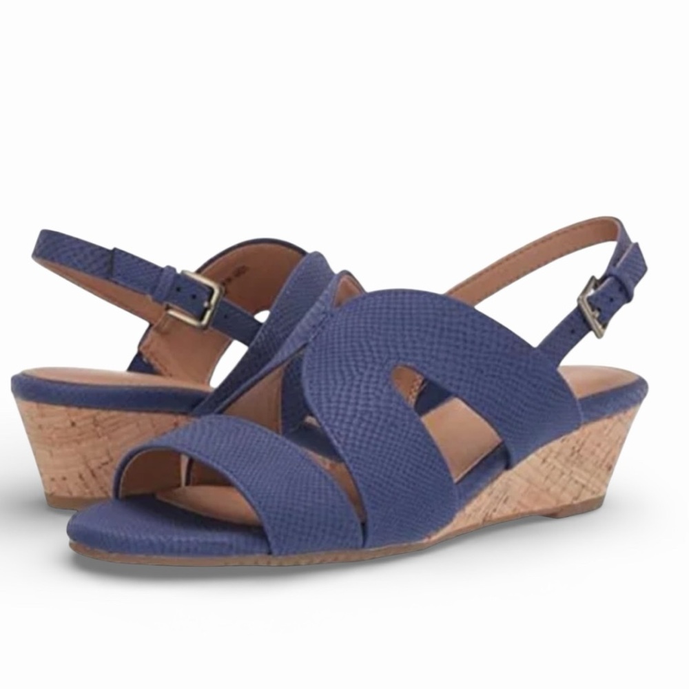 Aerosoles Appreciate Blue Wedge Slingback Sandals Size 9.5